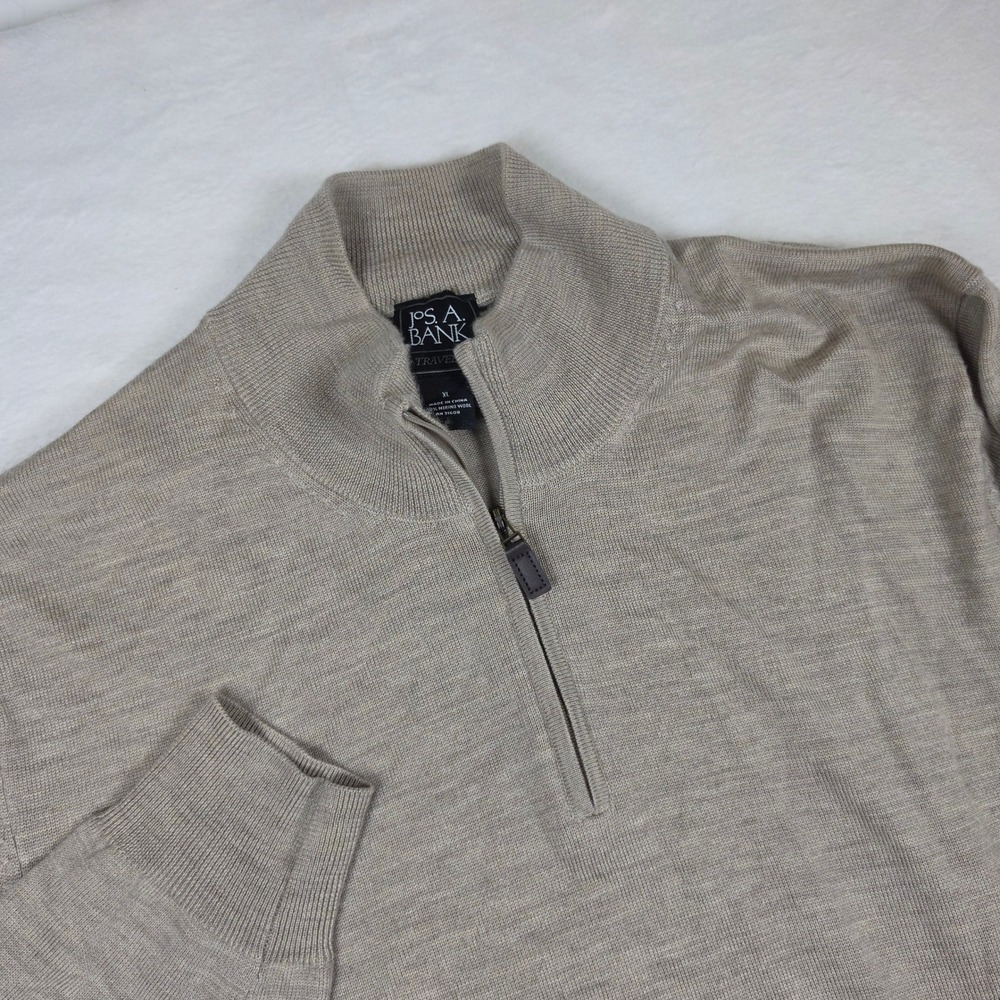 Jos. A. Bank Traveler Mens XL Tan 100% Merino Wool Quarter Zip Sweater Mock Neck